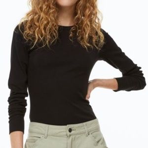 Ribbed Modal-blend Basic Black Long Sleeve Tee (M)